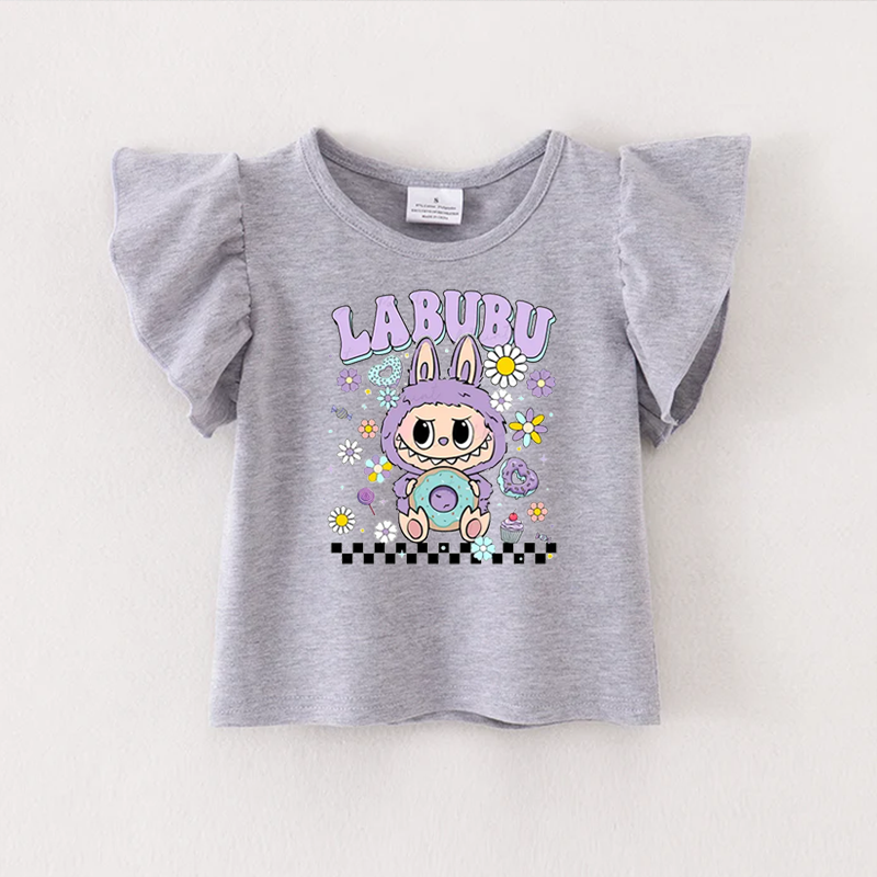 (Pre Order)Girls Spring and Summer Cartoon Print Ruffles Top