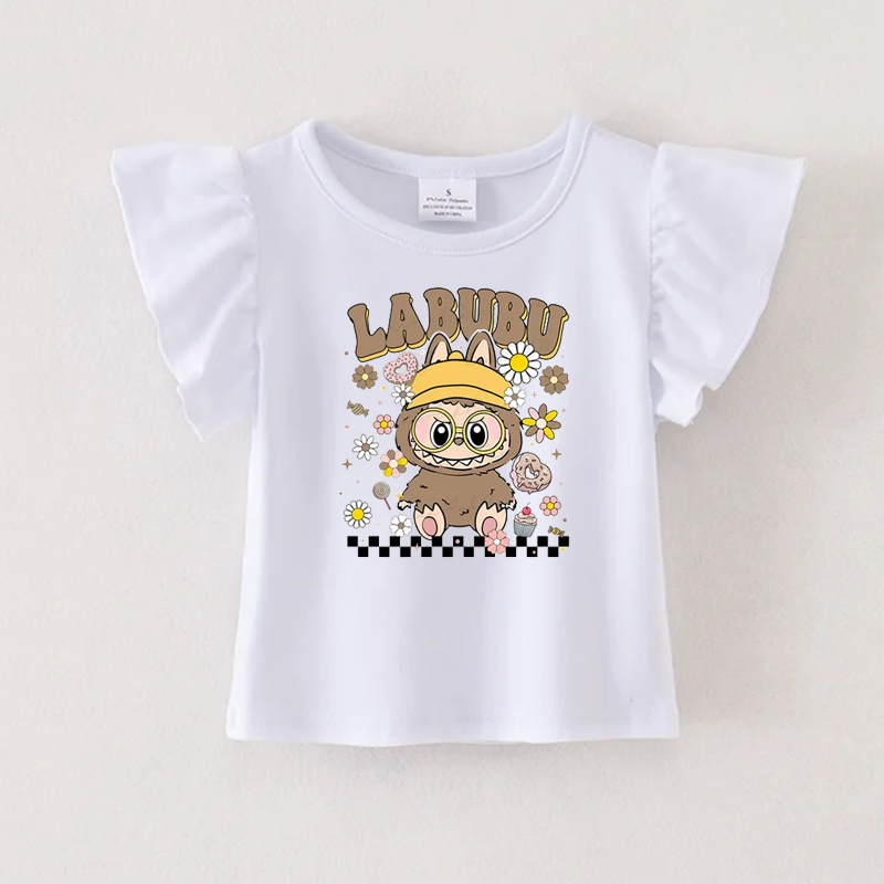 (Pre Order)Girls Spring and Summer Cartoon Print Ruffles Top