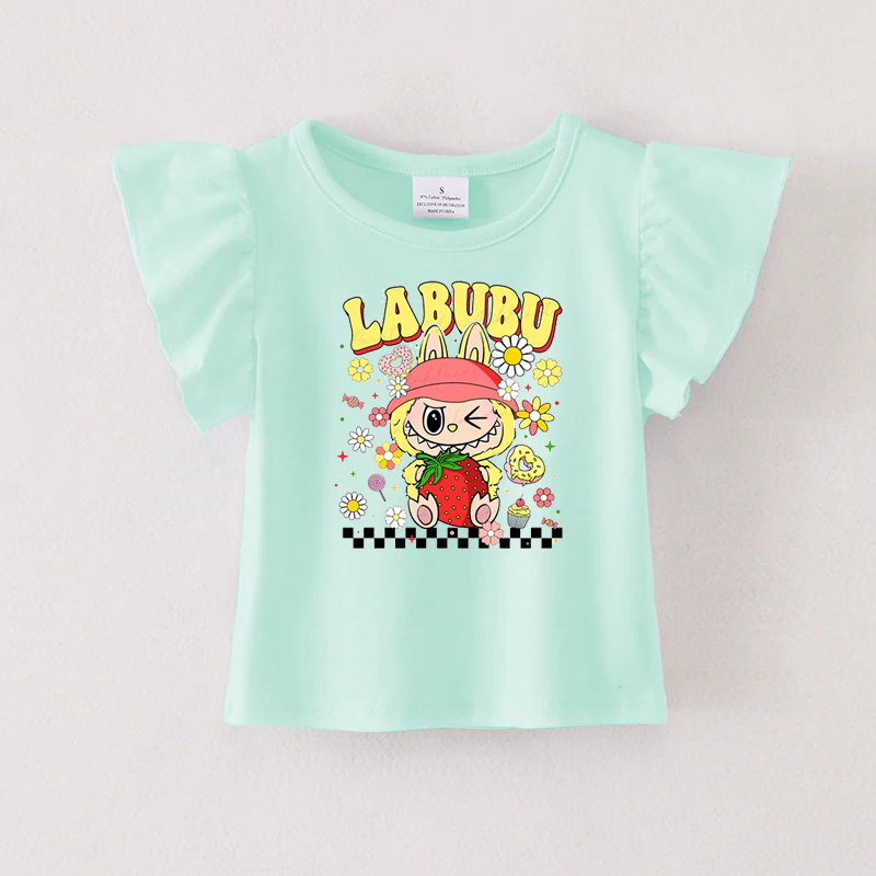 (Pre Order)Girls Spring and Summer Cartoon Print Ruffles Top