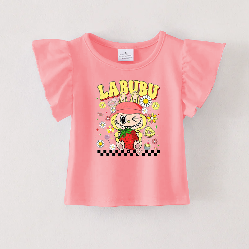 (Pre Order)Girls Spring and Summer Cartoon Print Ruffles Top