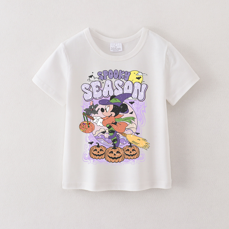 (Pre Order)Girls Halloween Cartoon Print Cotton Top