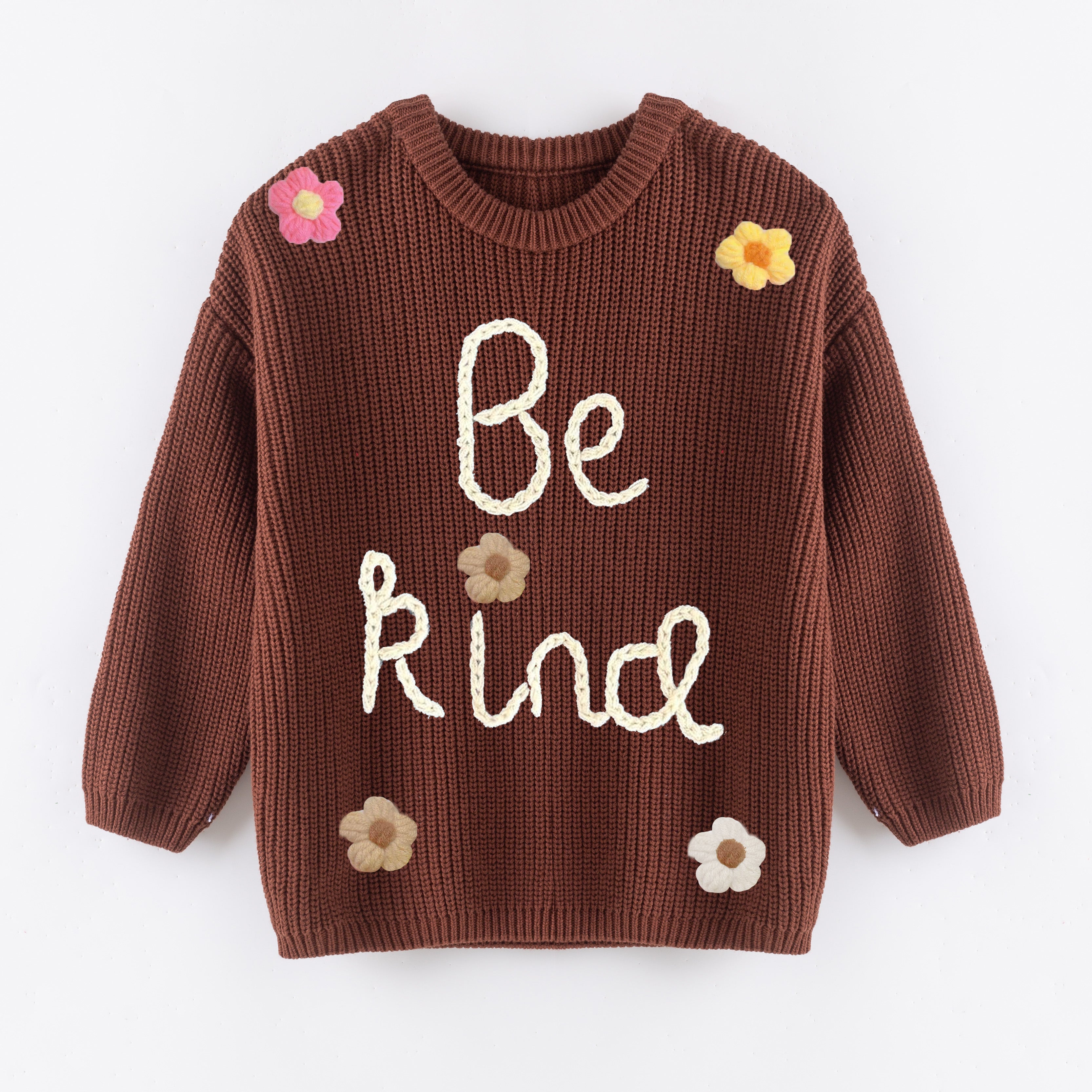 (In Stock+Pre Order)Girls Fall&Winter Brown Solid Color Custom Embroidery Sweater