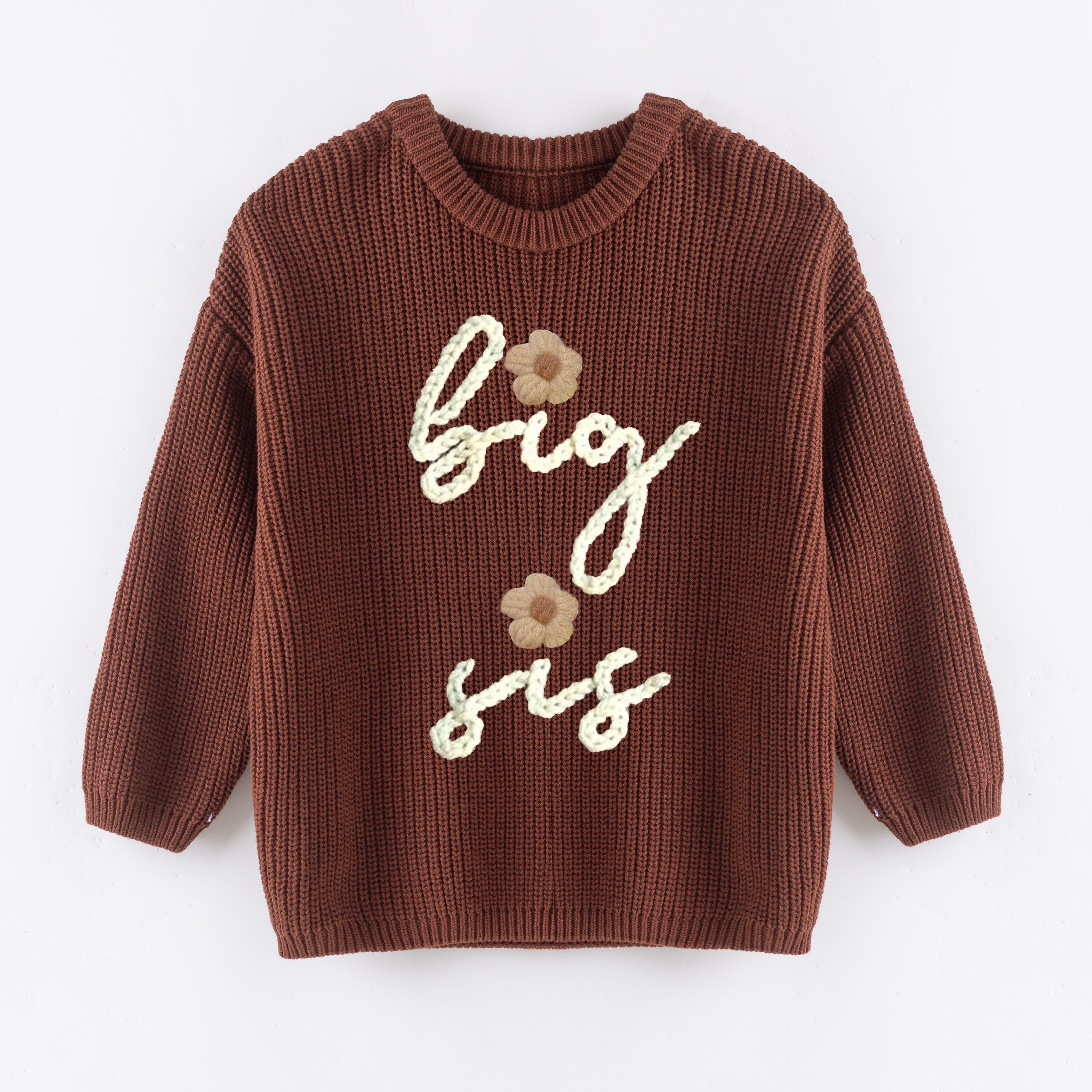 (In Stock+Pre Order)Girls Fall&Winter Brown Solid Color Custom Embroidery Sweater