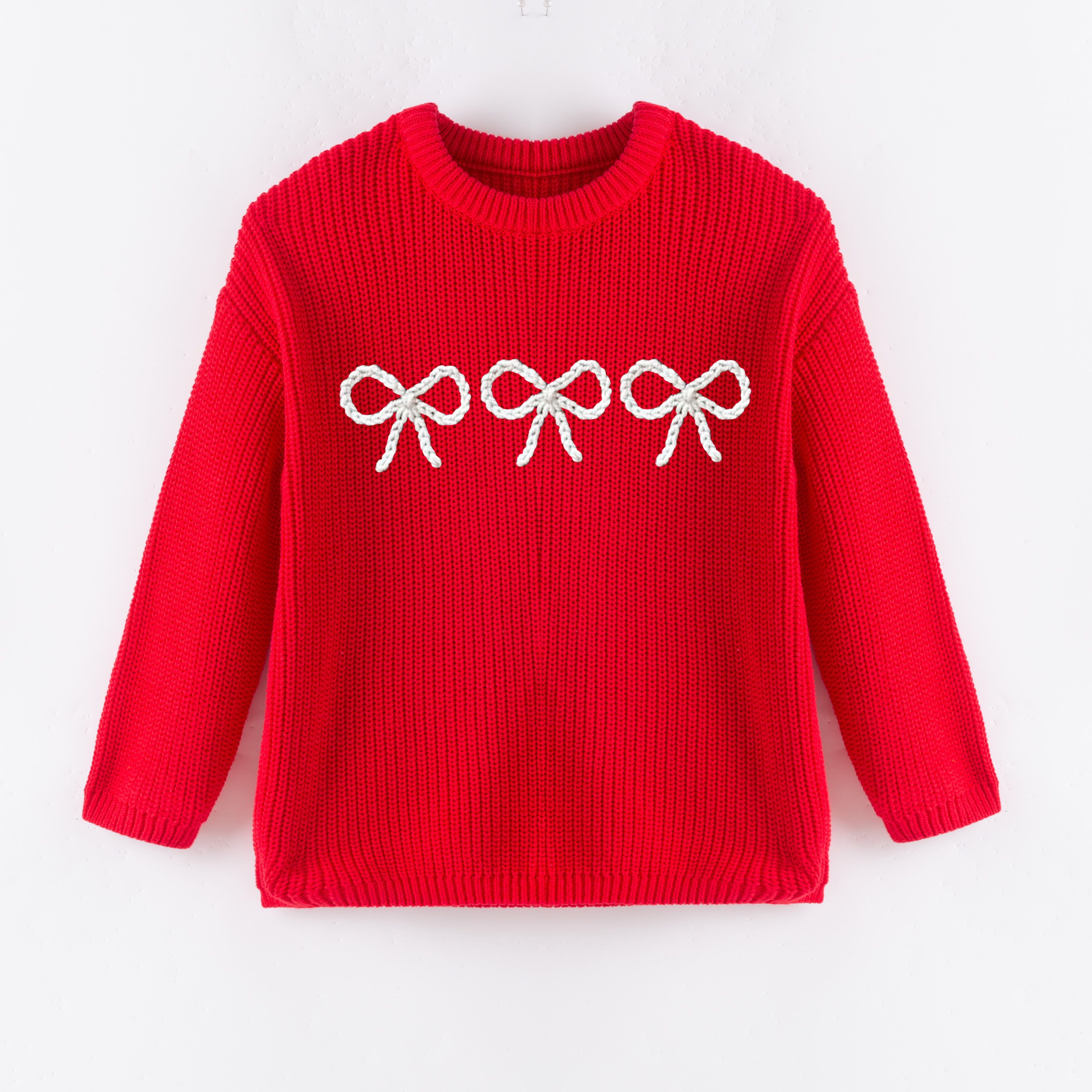 (In Stock+Pre Order)Girls Fall&Winter Red Solid Color Custom Embroidery Sweater