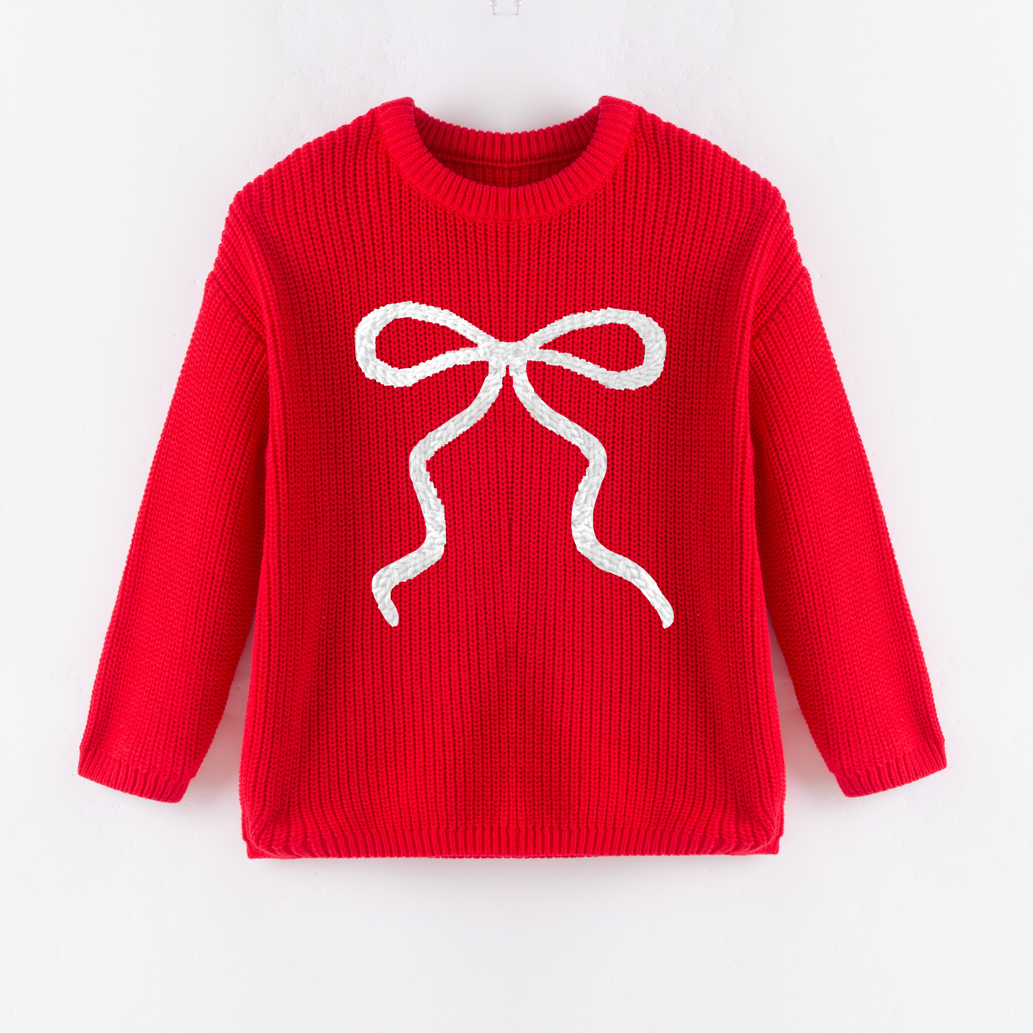 (In Stock+Pre Order)Girls Fall&Winter Red Solid Color Custom Embroidery Sweater