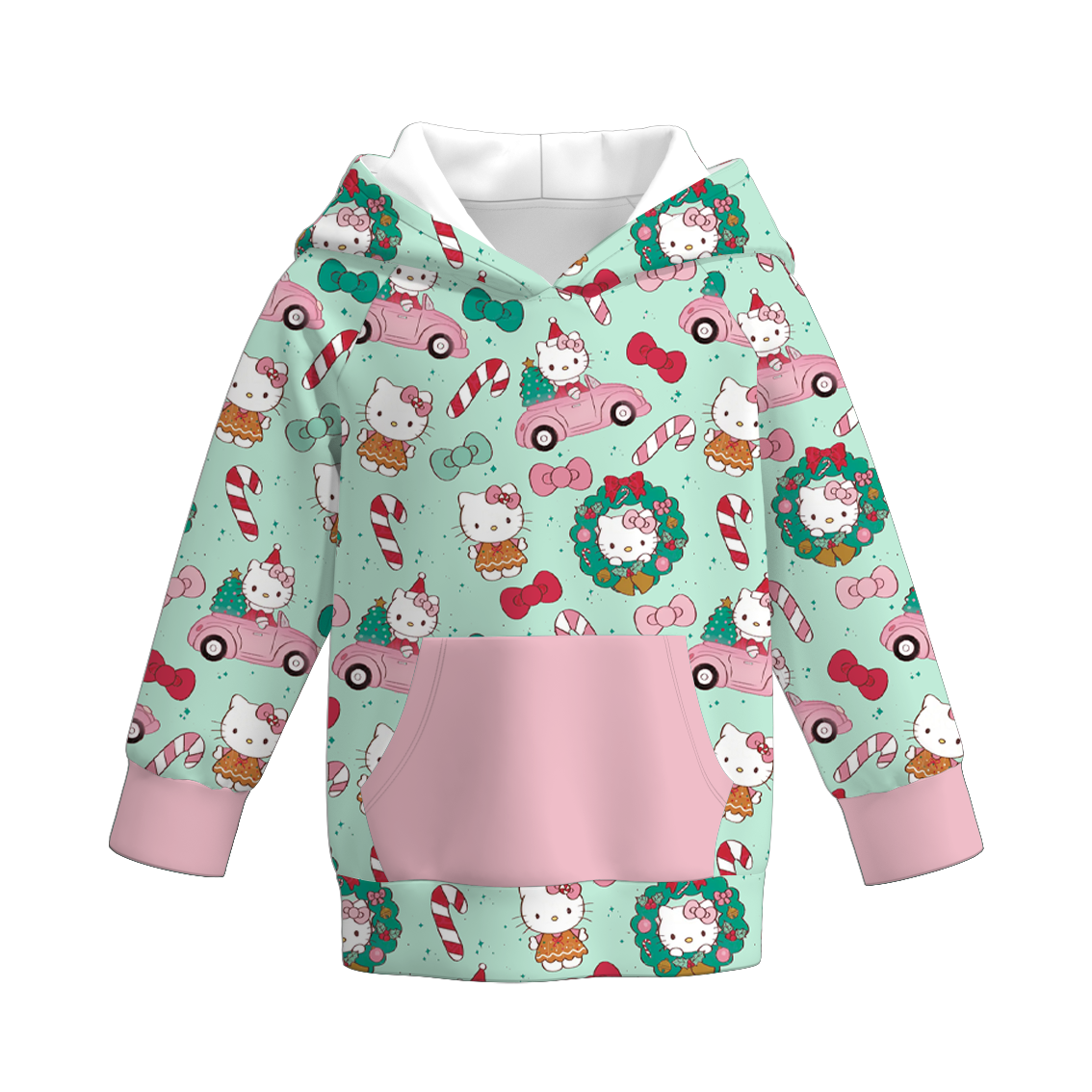 (Pre Order)Girls Christmas Cartoon Print Pajamas&Hoodie