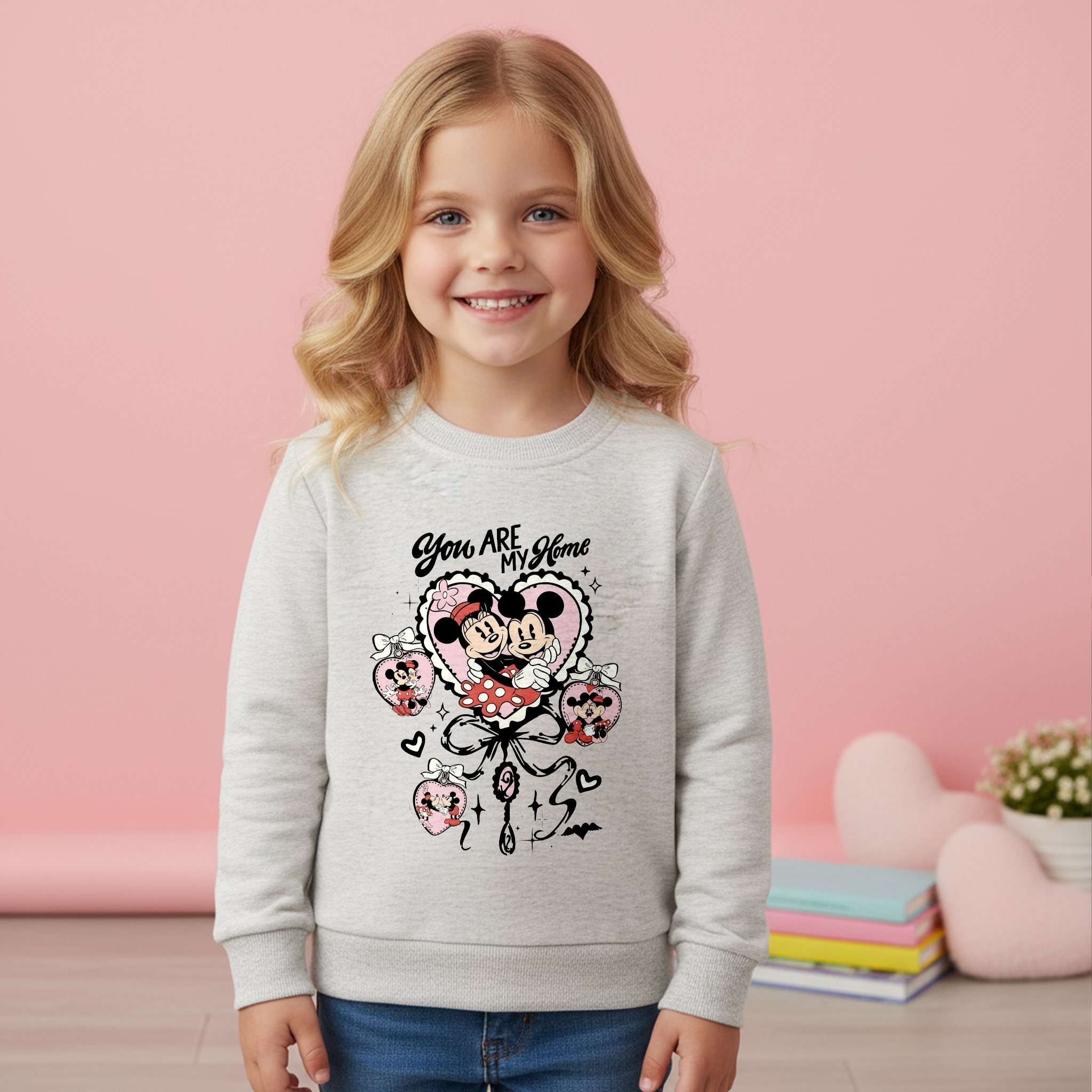(Pre Order)Girls Valentine's Day Print Cotton Sweatshirt