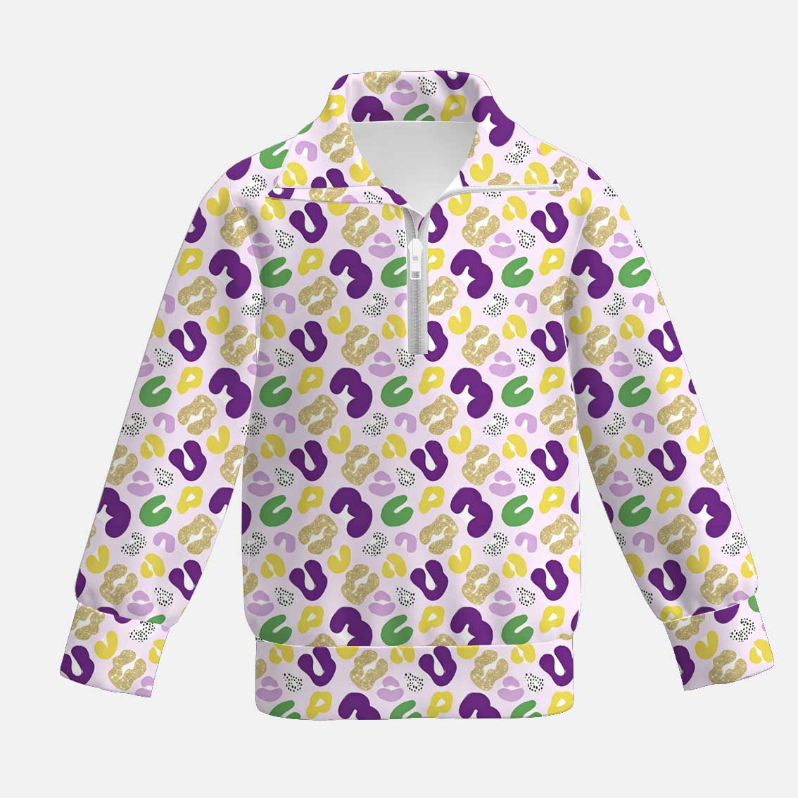 (Pre Order)Girls Mardi Gras Print Zipper Top