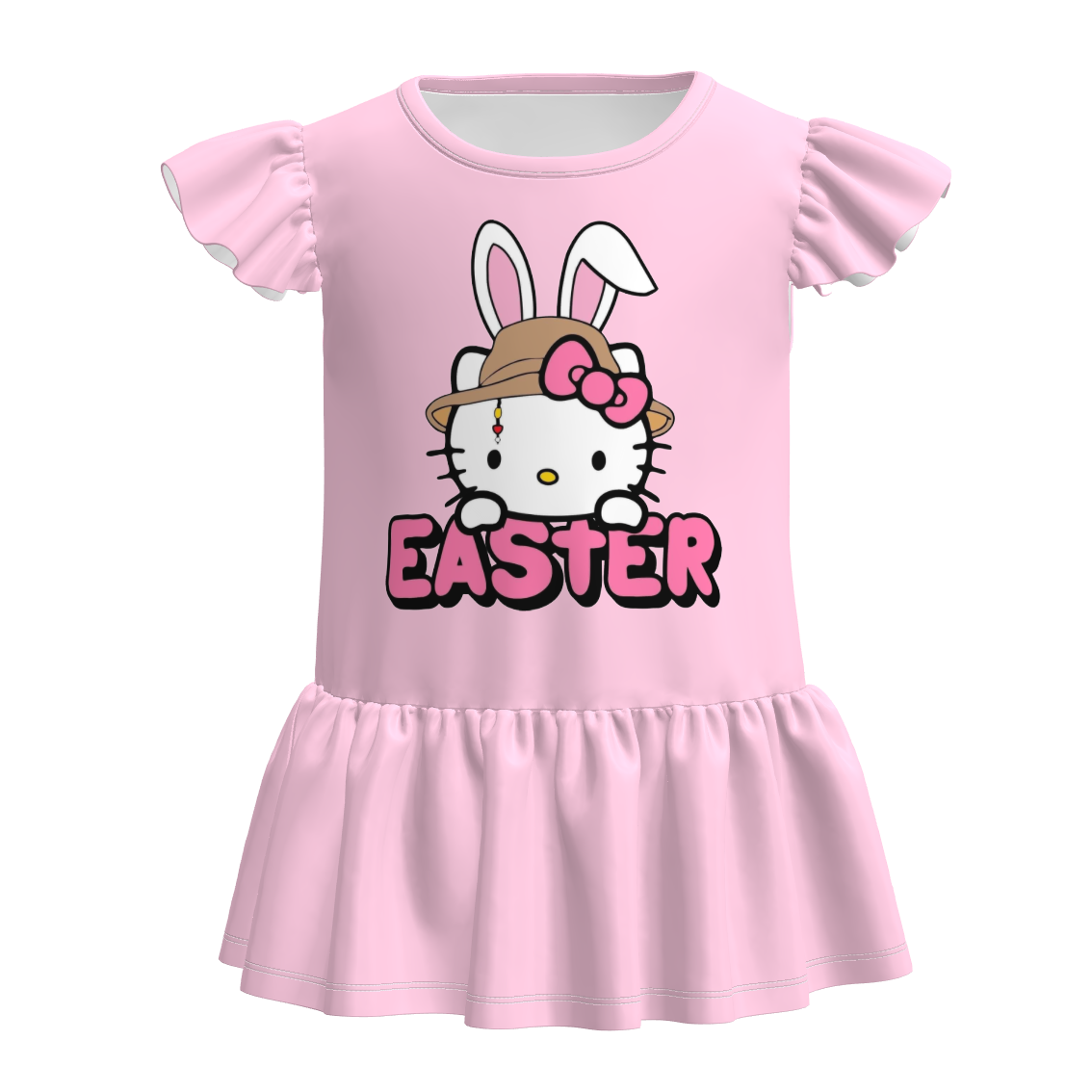 (Pre Order)Girls Easter Cartoon Print Ruffle Top