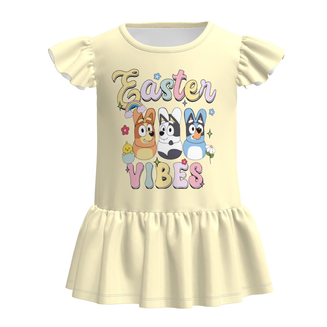(Pre Order)Girls Easter Cartoon Print Ruffle Top
