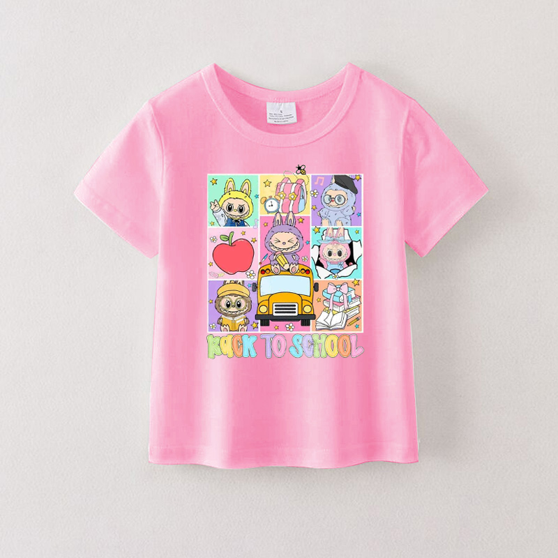 (Pre Order)Girls Summer Back To School Cartoon Print Cotton Top