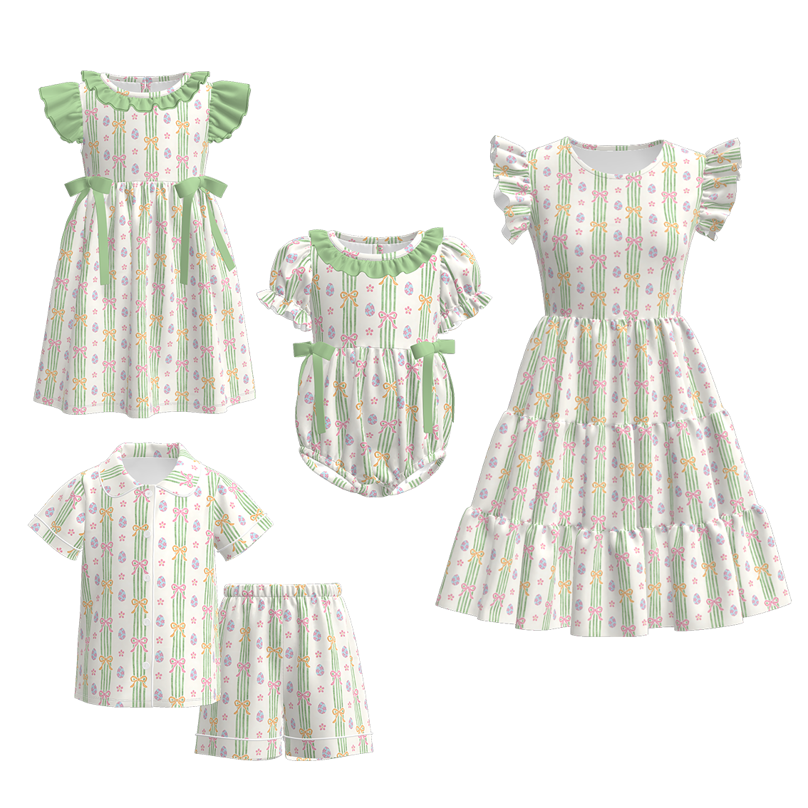 (Pre Order)Family Easter Egg,Bow Print Dress,Set&Romper