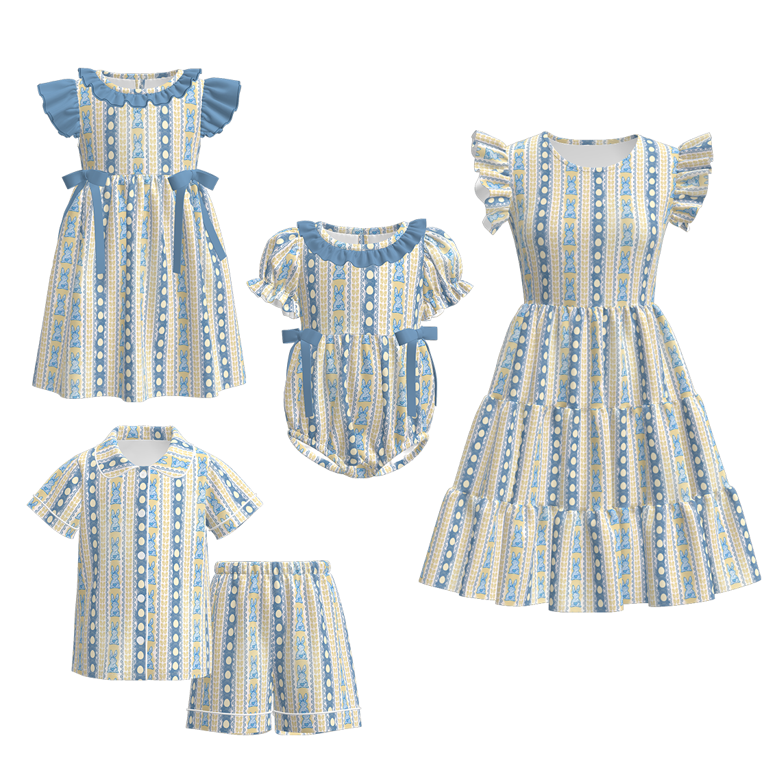(Pre Order)Family Easter Egg,Bunny Print Dress,Set&Romper