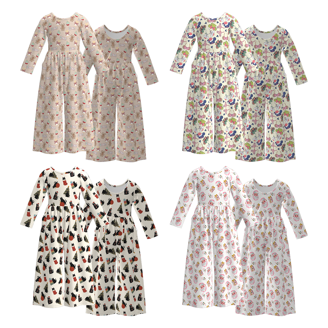 (Pre Order)Girls Christmas Print Jumpsuit