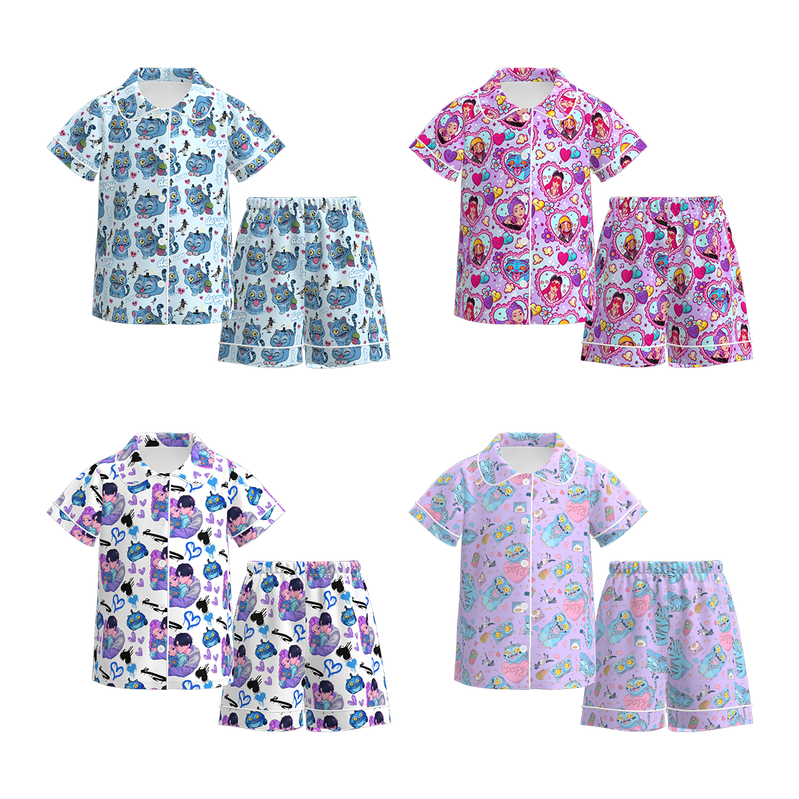 (Pre Order)Girls Valentine's Day Movie Character Print Pajamas