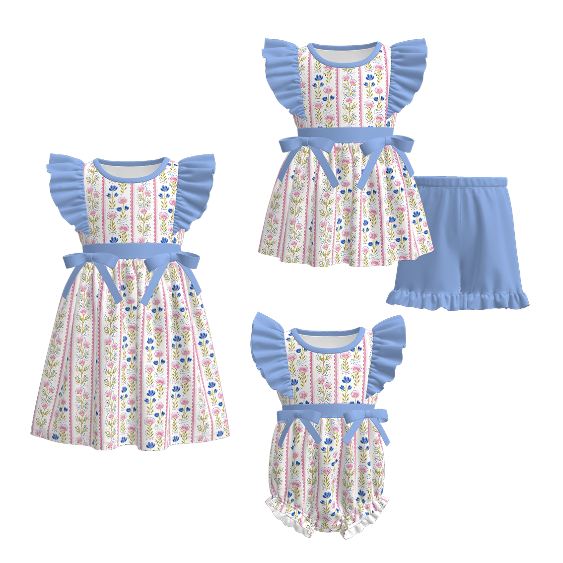 (Pre Order)Sisters Spring&Summer Floral Print Dress,Set&Romper