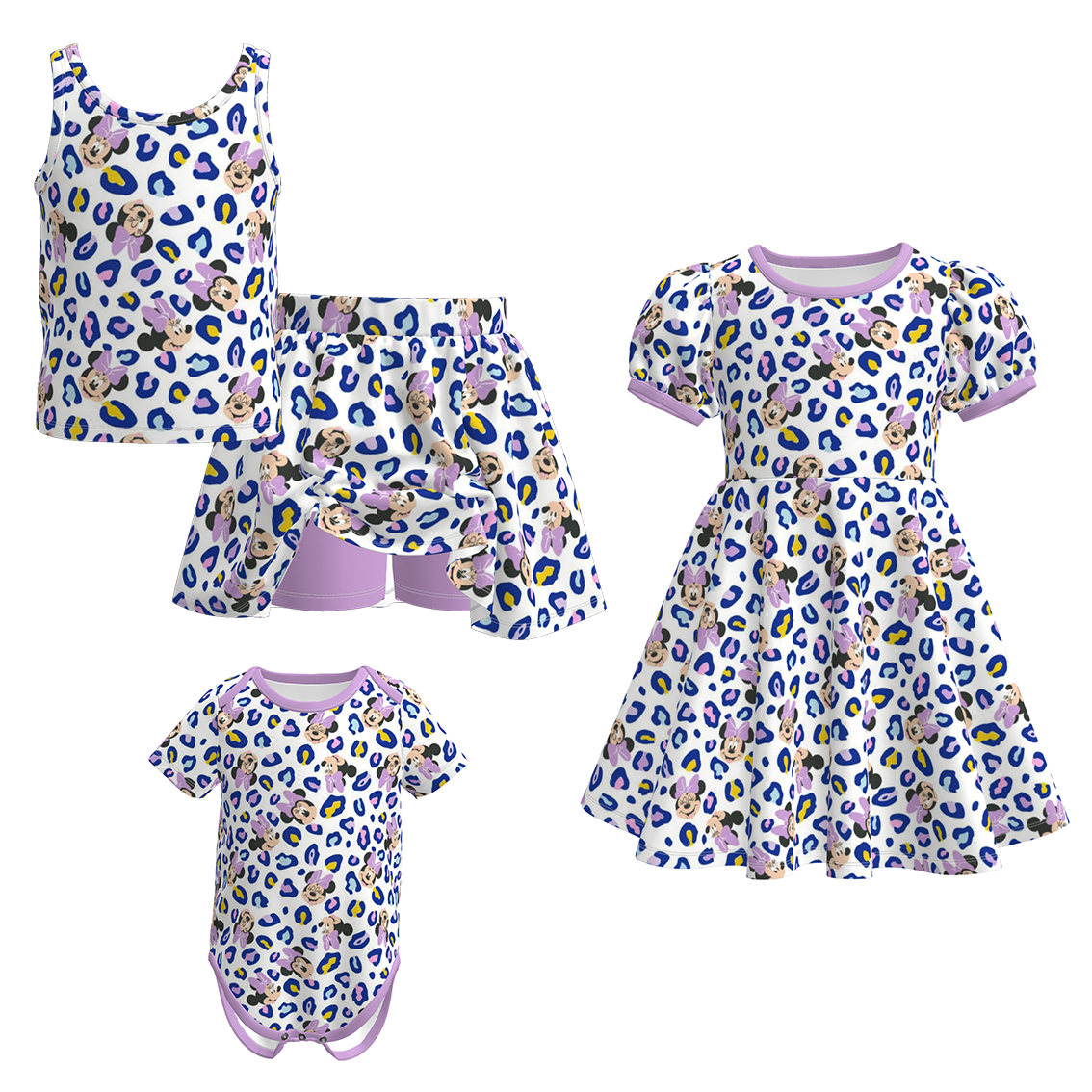 (Pre Order)Sisters Fall Cartoon Leopard Print Dress,Set&Romper