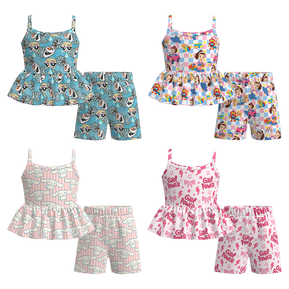 (Pre Order+Prepack Zone)Girls Summer Cartoon Print Shorts Set