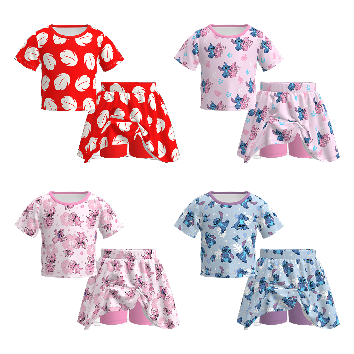 (Pre Order)Girls Spring&Summer Cartoon Print Skort Set