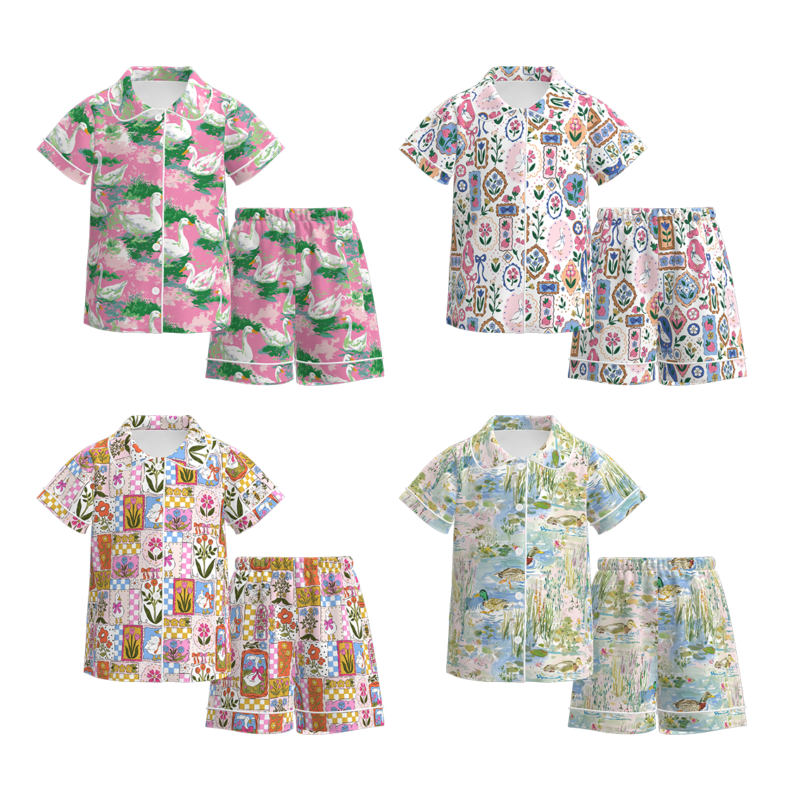(Pre Order)Girls Spring&Summer Goose Print Pajamas