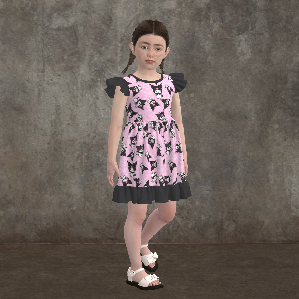 (Pre Order)Girls Spring and Summer Cartoon Print Dress