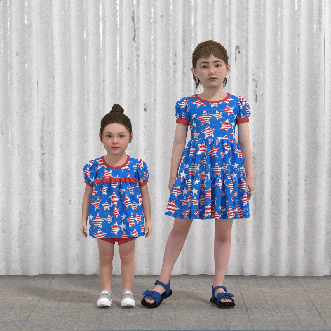 (Pre Order)Sisters Patriotic Print Dress&Bloomer Set