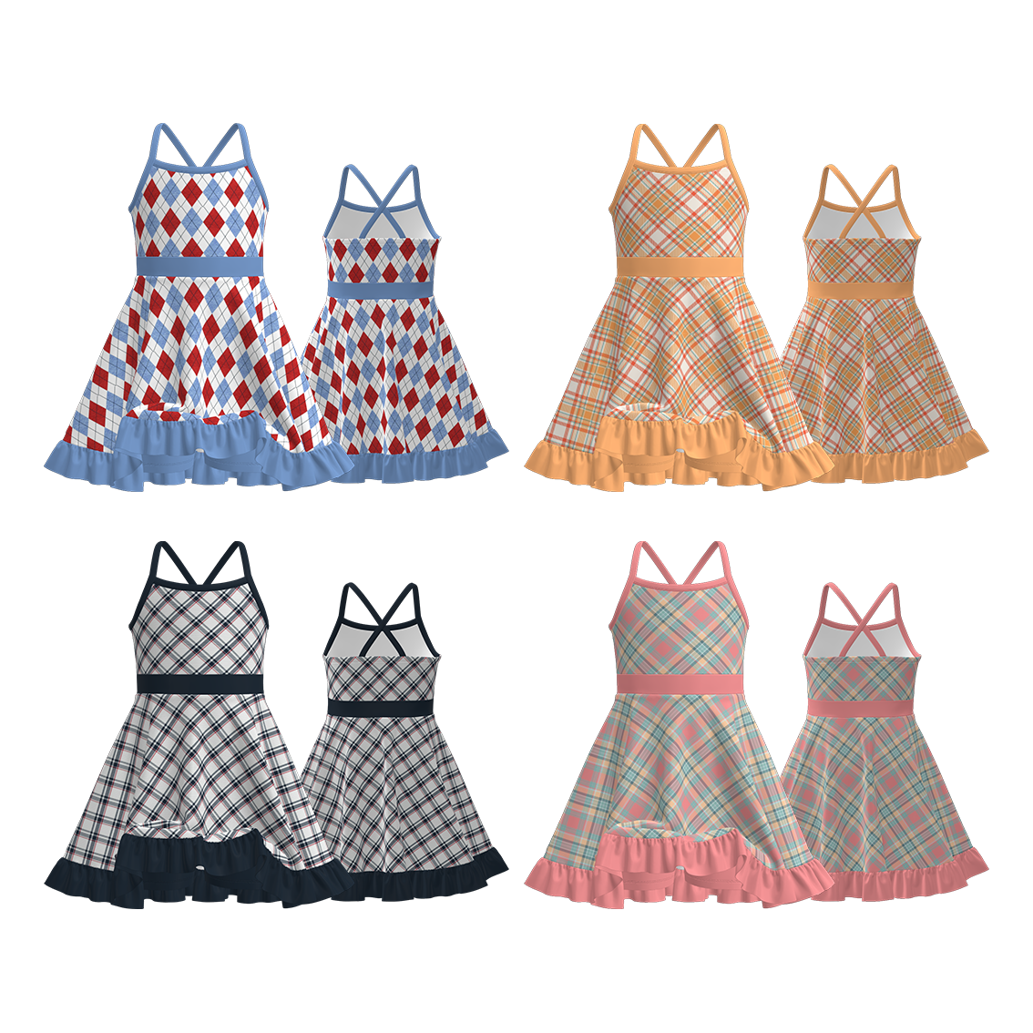 (Pre Order)Girls Spring&Summer Plaid Print Skort Dress