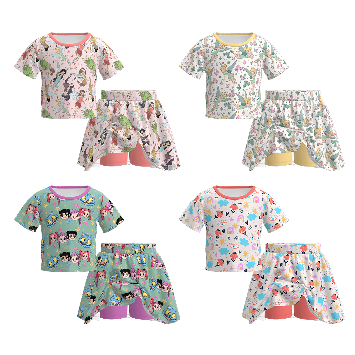 (Pre Order)Girls Spring&Summer Cartoon Print Skort Set
