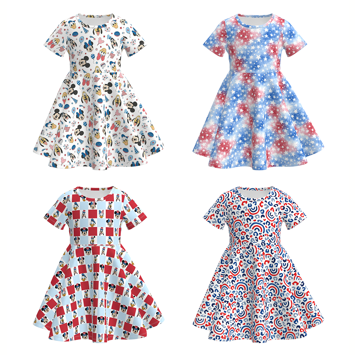 (Pre Order)Girls Patriotic Cartoon Print Dress