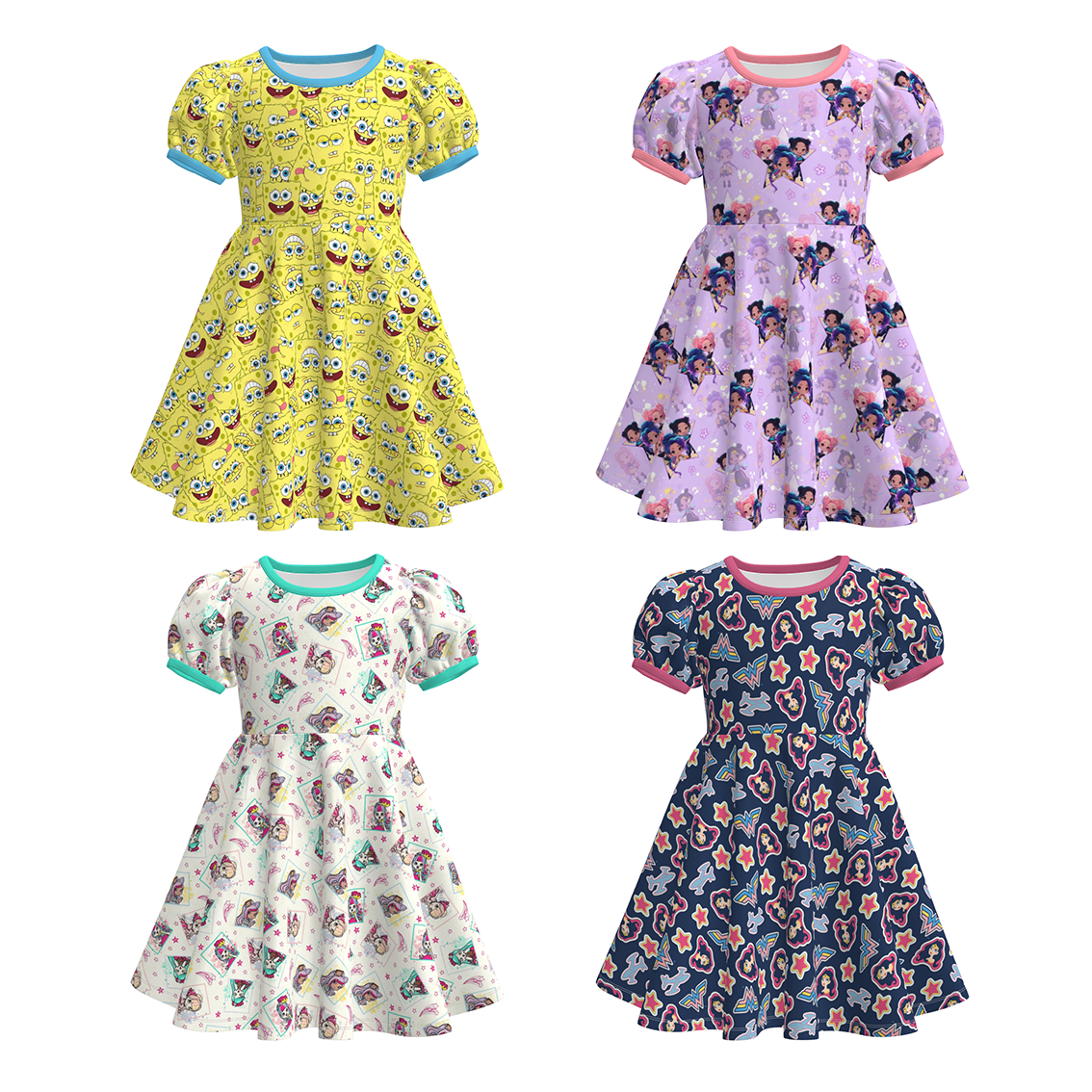 (Pre Order)Girls Spring&Summer Cartoon Print Dress