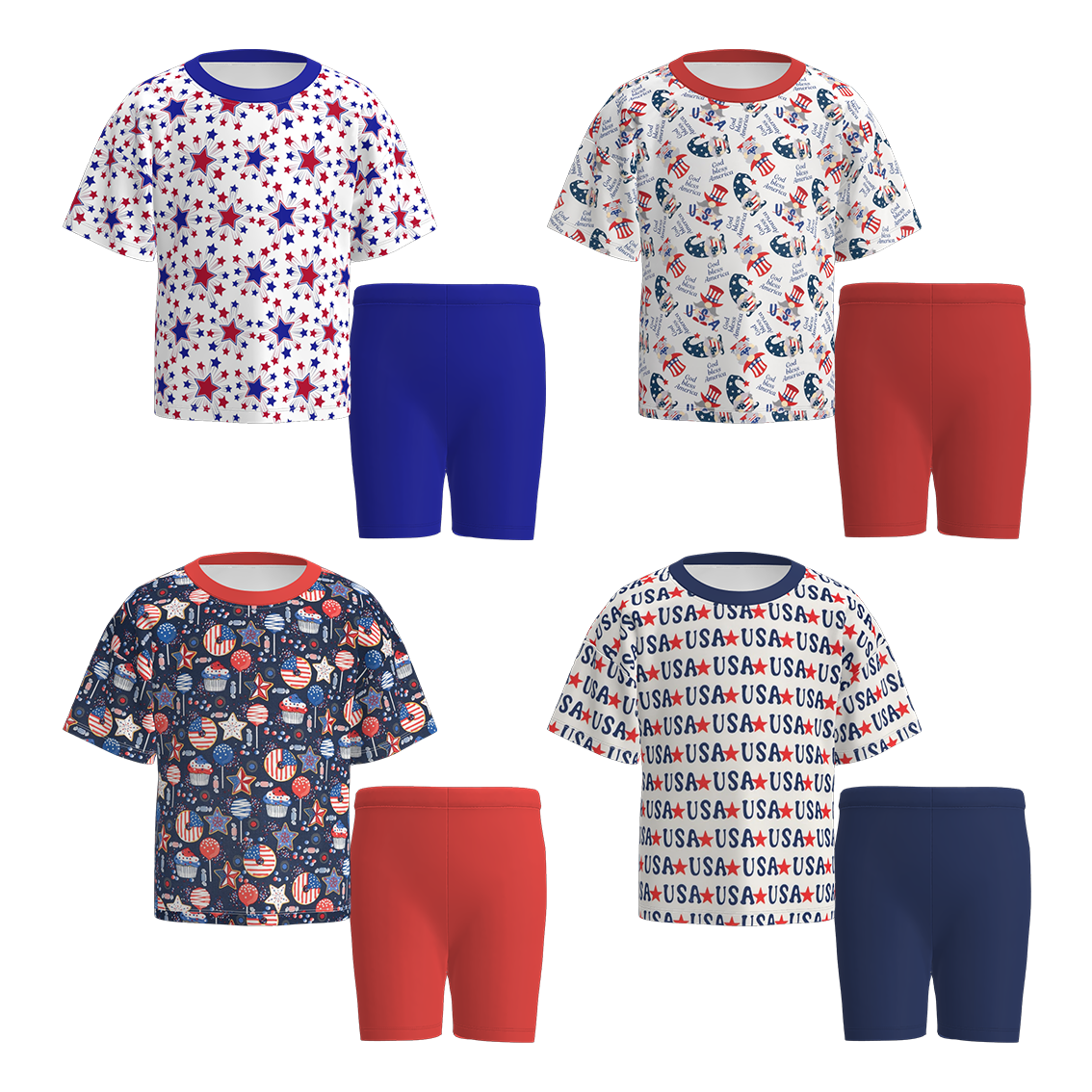 (Pre Order)Girls Patriotic Print Cycling Trouser Set