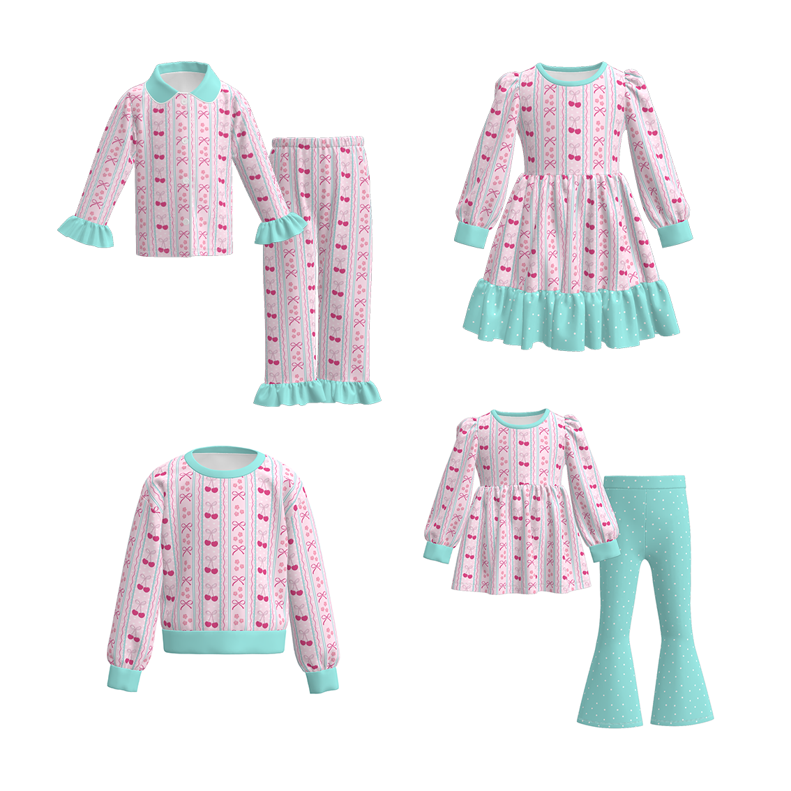 (Pre Order)Girls Valentine's Day Cherry Print Dress,Set&Top