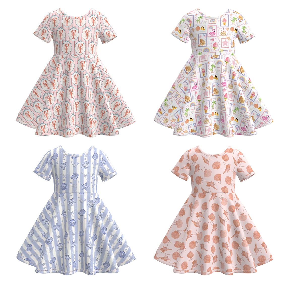 (Pre Order+Prepack Zone)Girls Spring&Summer Seaside Print Dress(Mix Size)