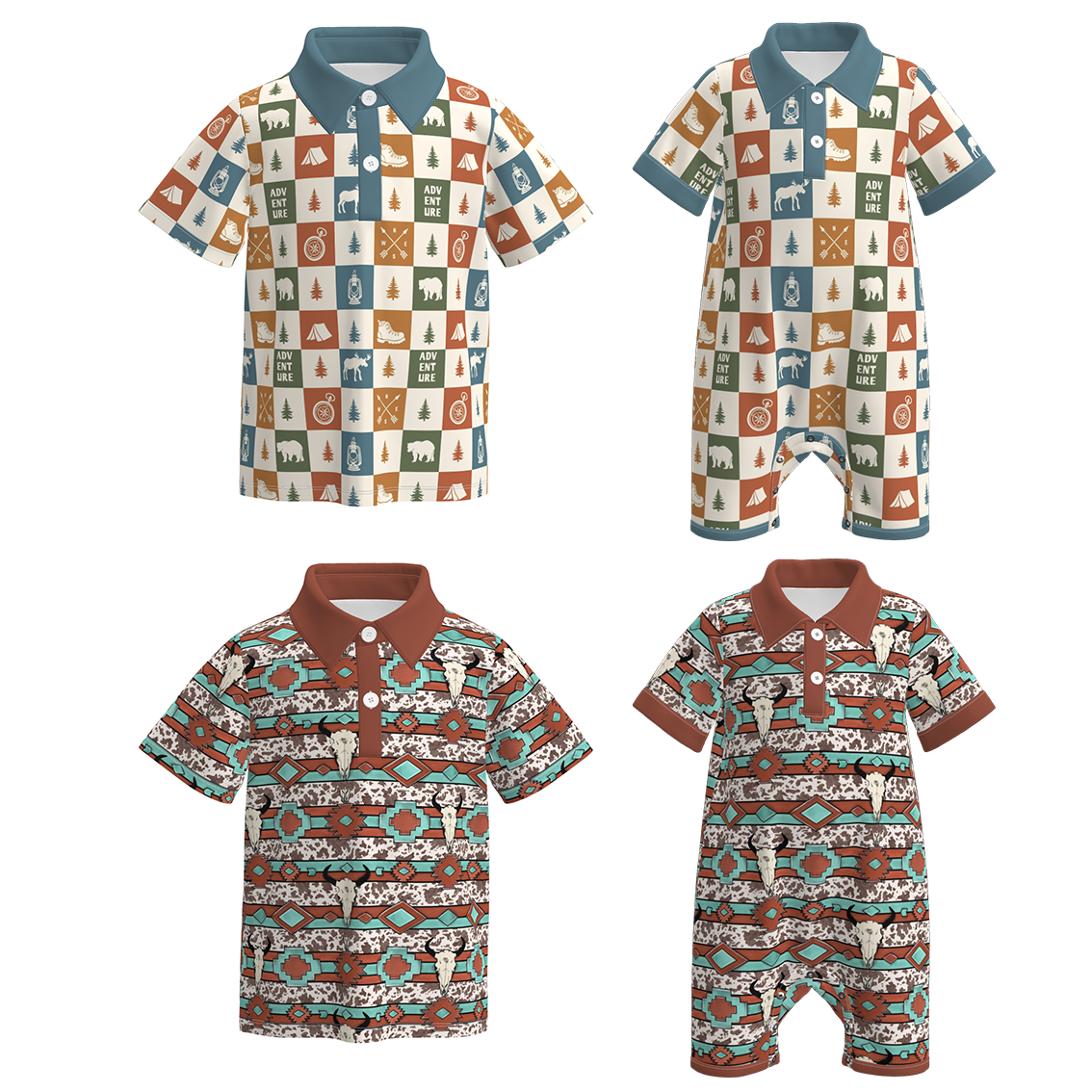 (Pre Order)Brothers Spring&Summer Print Top&Romper