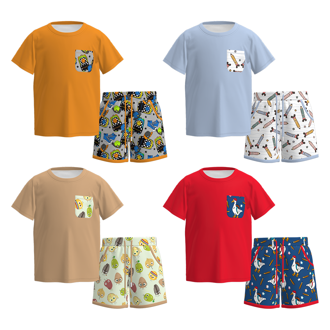 (Pre Order+Prepack Zone)Boys Summer Back To School Print Shorts Set(Mix Size)