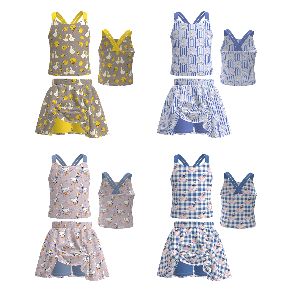(Pre Order+Prepack Zone)Girls Spring Goose Print Skort Set(Mix Size)