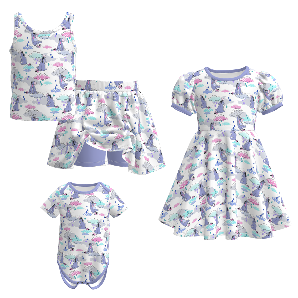 (Pre Order)Sisters Fall Cartoon Print Dress,Set&Romper