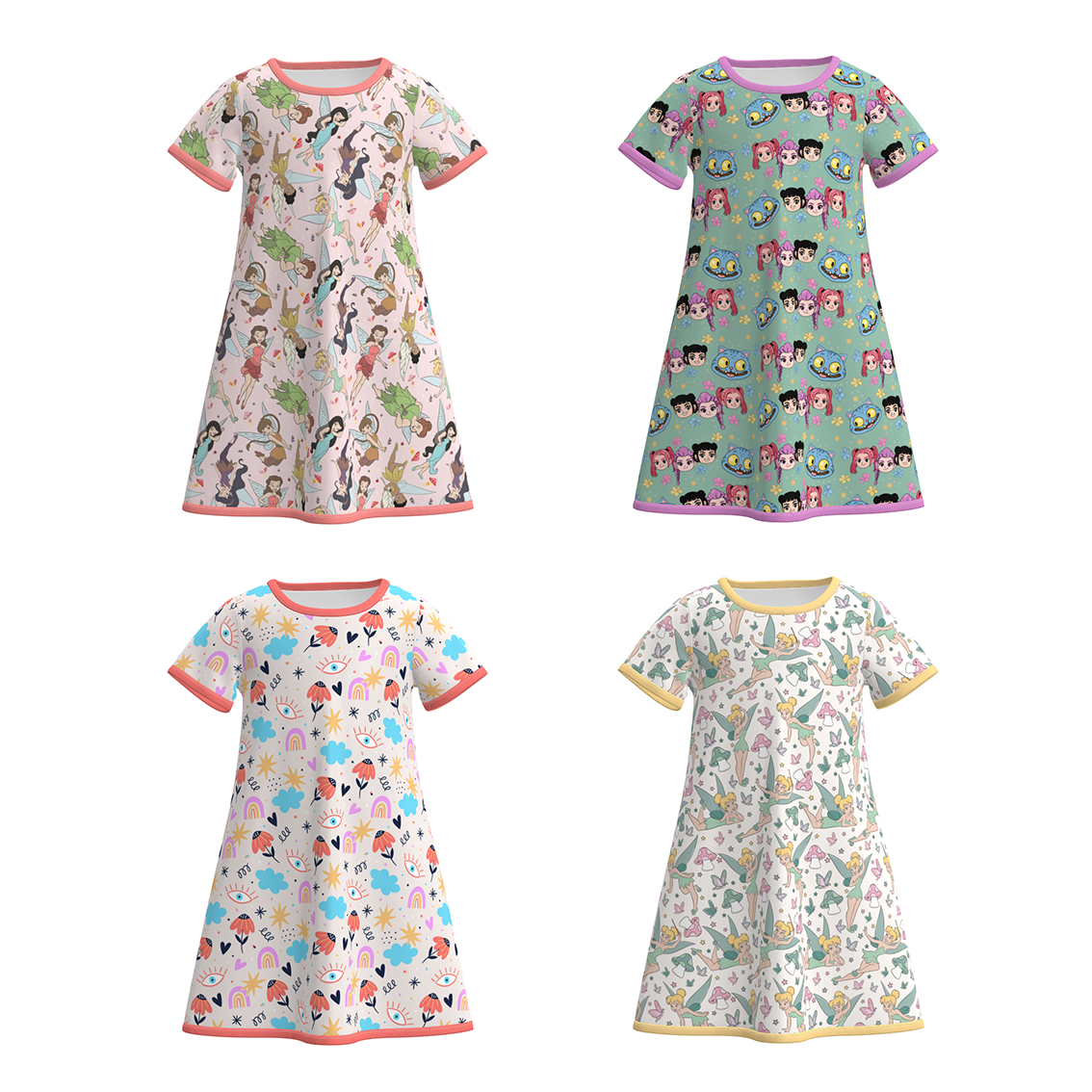(Pre Order)Girls Spring&Summer Cartoon Print Pajamas Dress