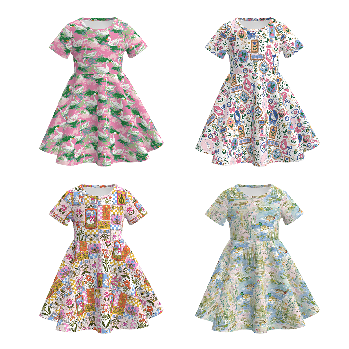 (Pre Order)Girls Spring&Summer Goose Print Dress