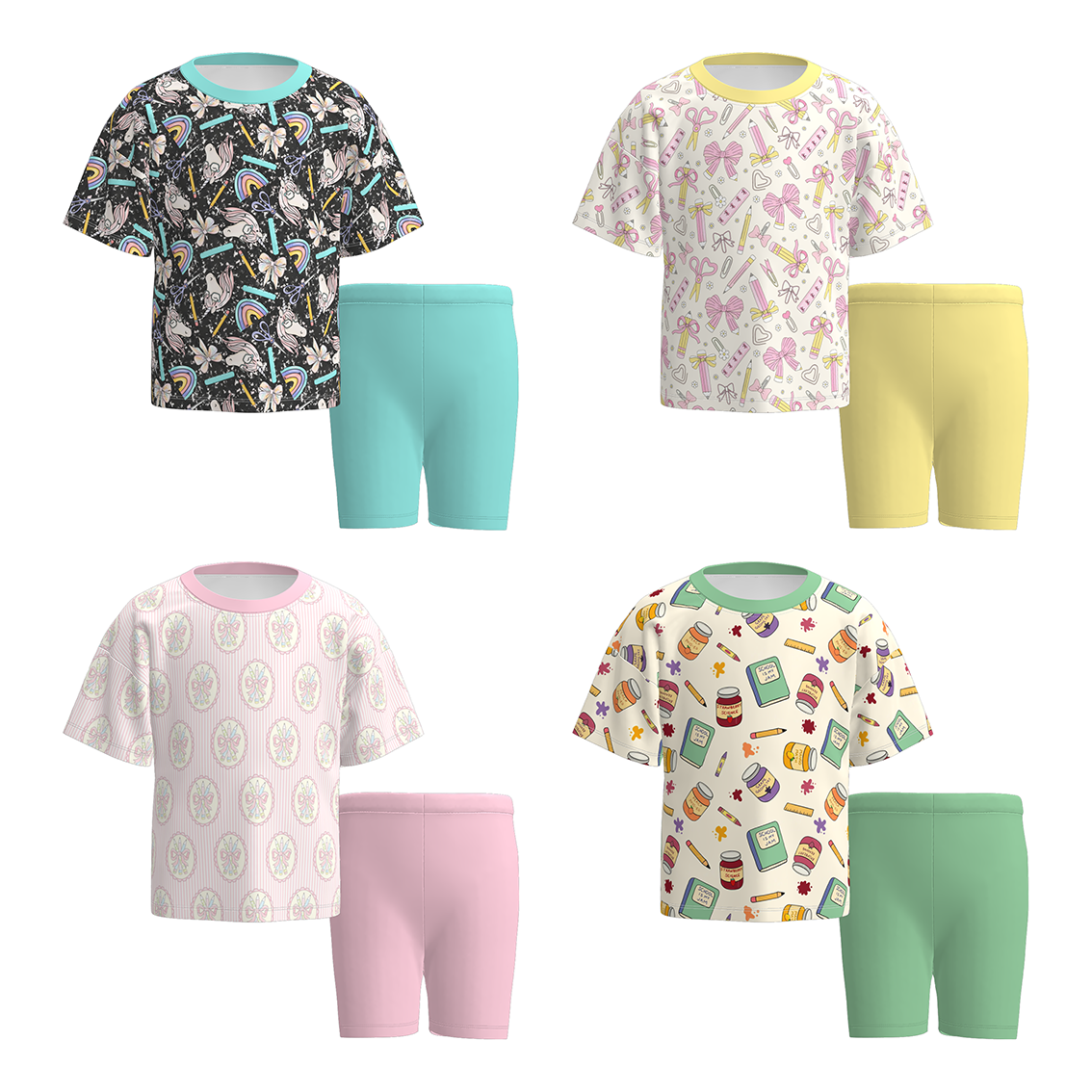 (Pre Order+Prepack Zone)Girls Summer Back To School Print Cycling Trouser Set