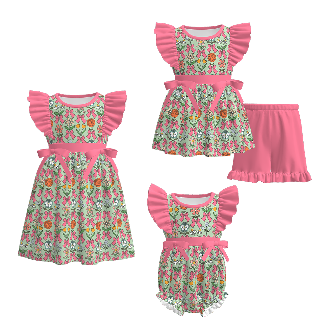 (Pre Order)Sisters Spring&Summer Floral Print Dress,Set&Romper