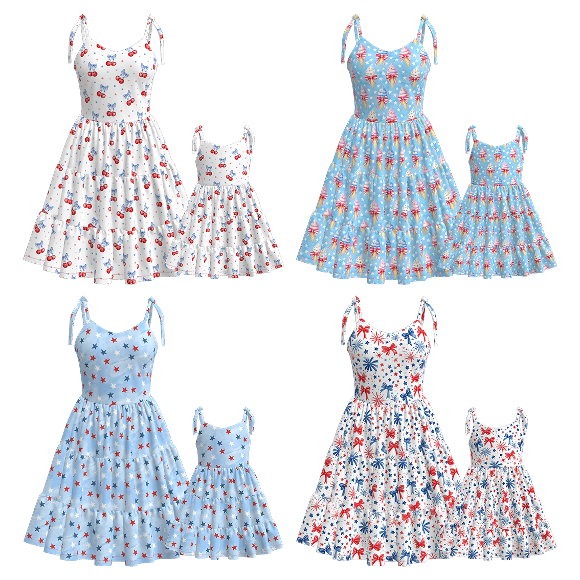(Pre Order)Mommy and Me Patriotic Print Slip Dress-Multiple Styles