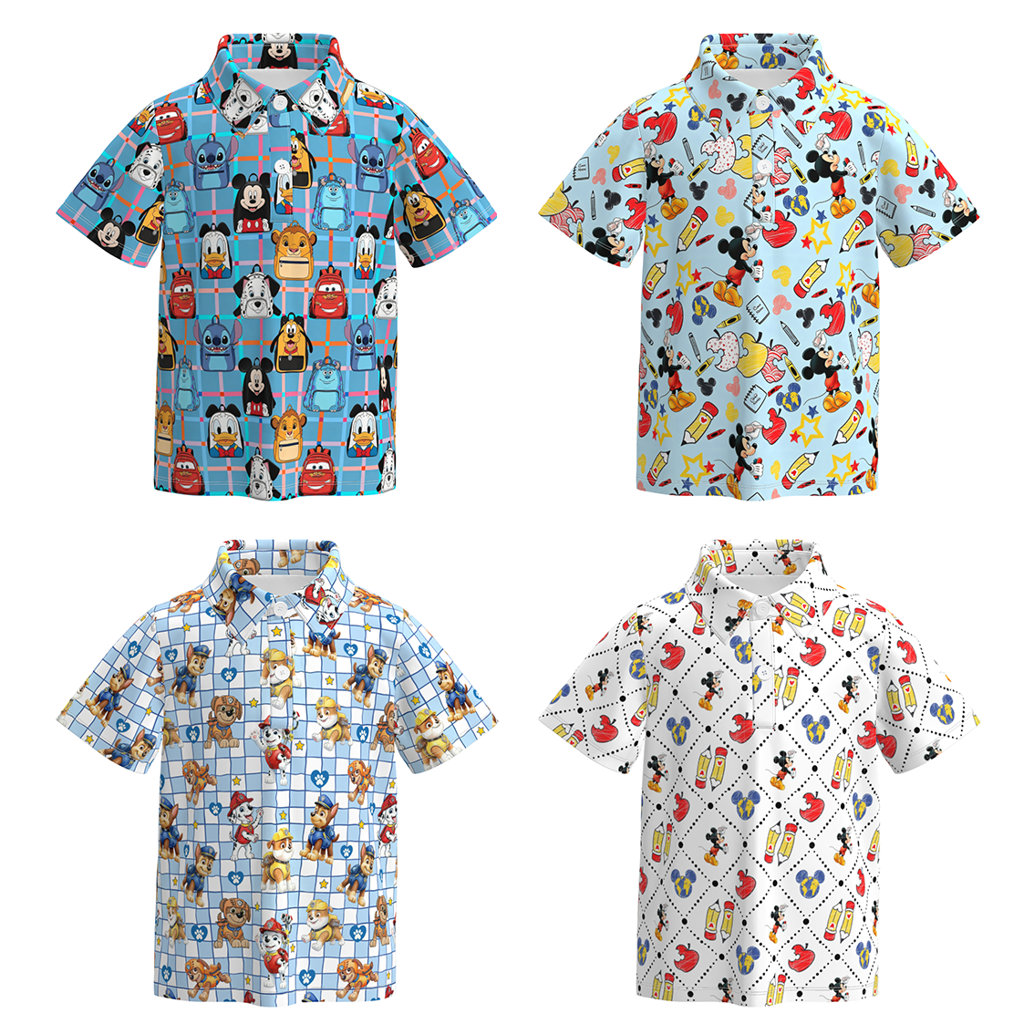 (Pre Order+Prepack Zone)Boys Summer Back To School Print Four-way Stretch Shirt(Mix Size)