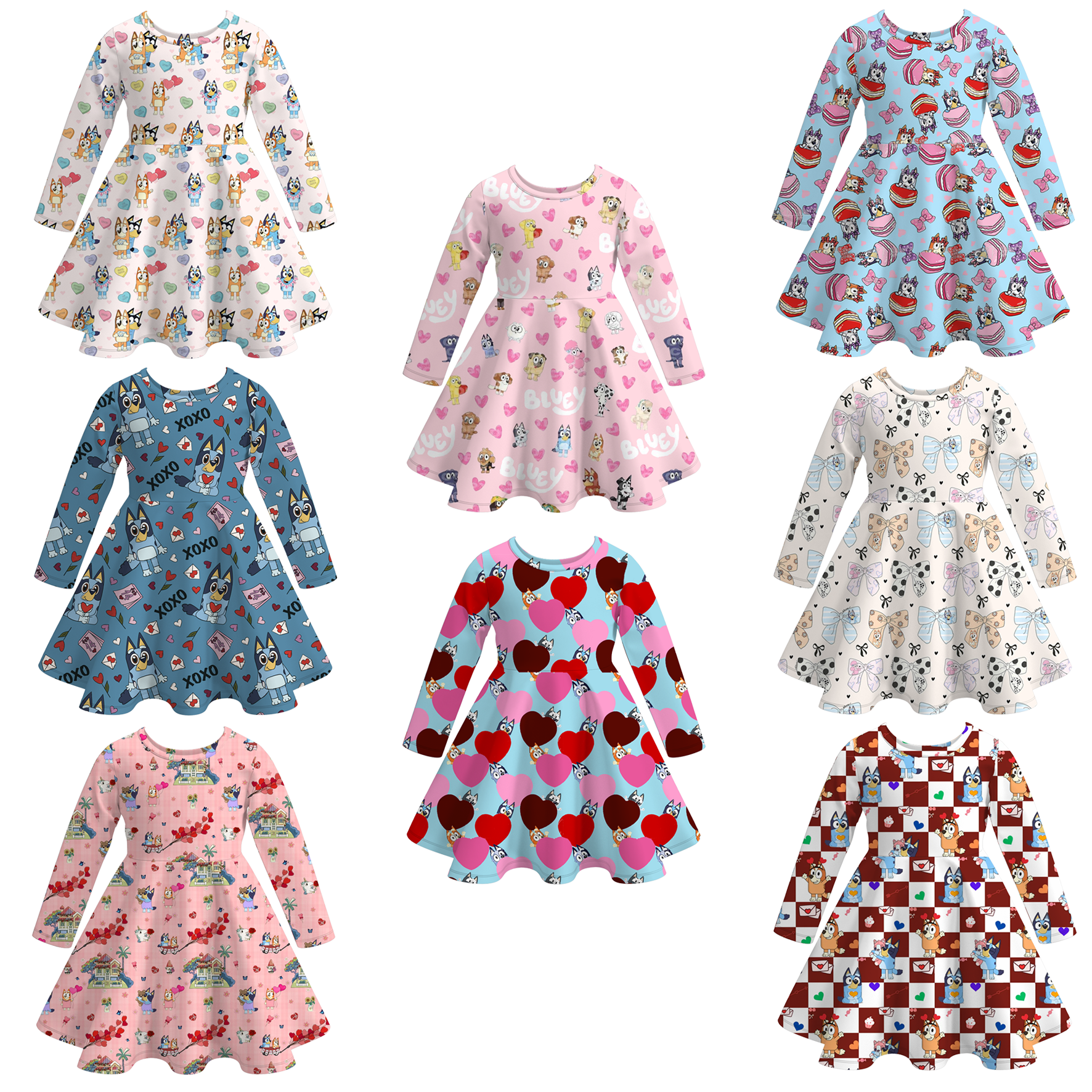 (Pre Order)Girls Valentine's Day Cute Cartoon Print Dress