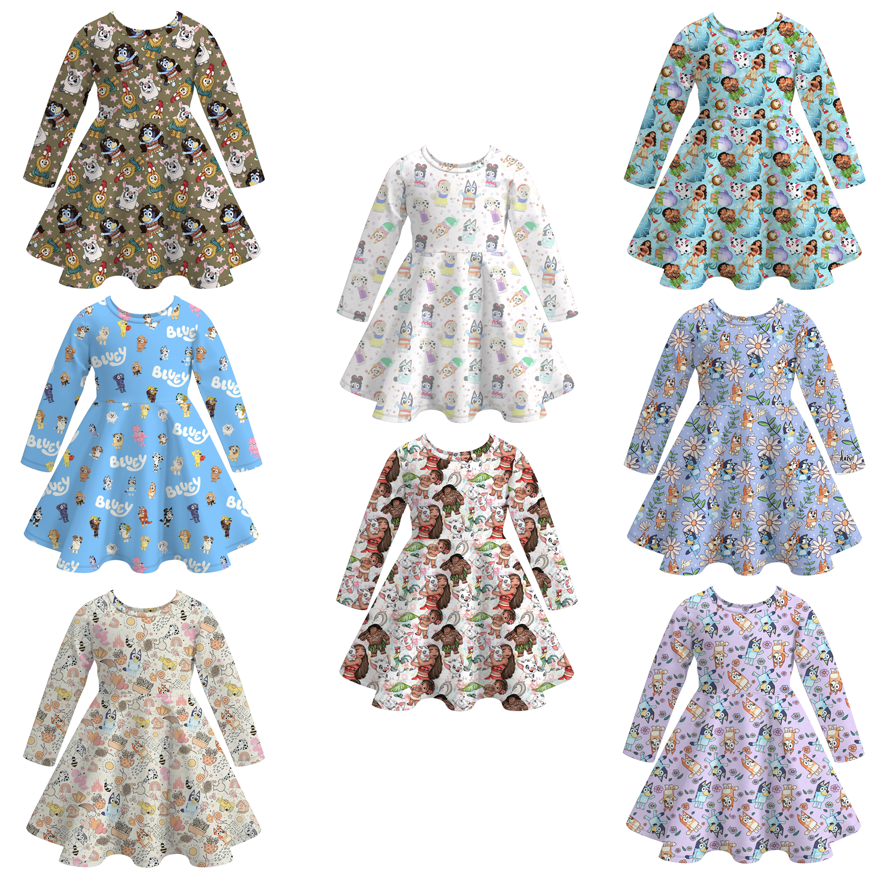 (Pre Order)Girls Fall Cartoon Print Dress