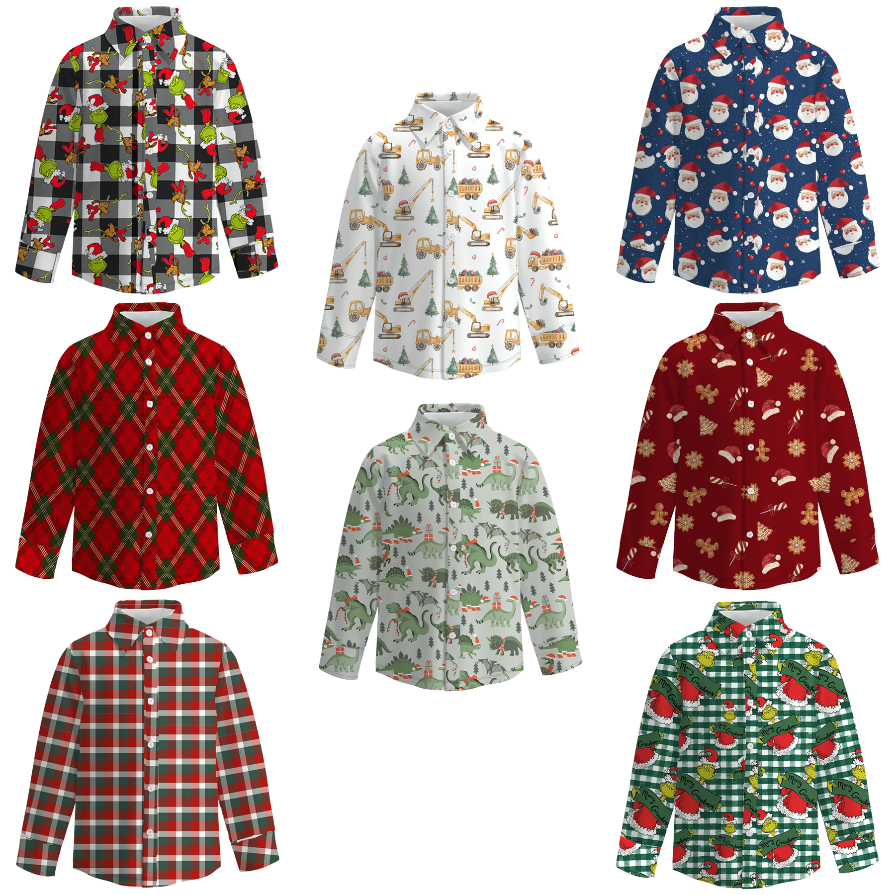 (Pre Order)Boys Christmas Print Four-way Stretch Shirt