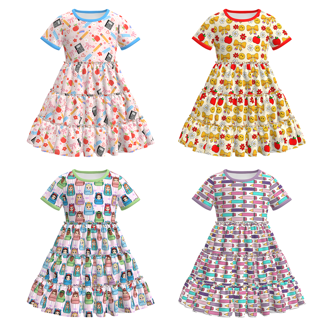 (Pre Order+Prepack Zone)Girls Summer Back To School Print Dress