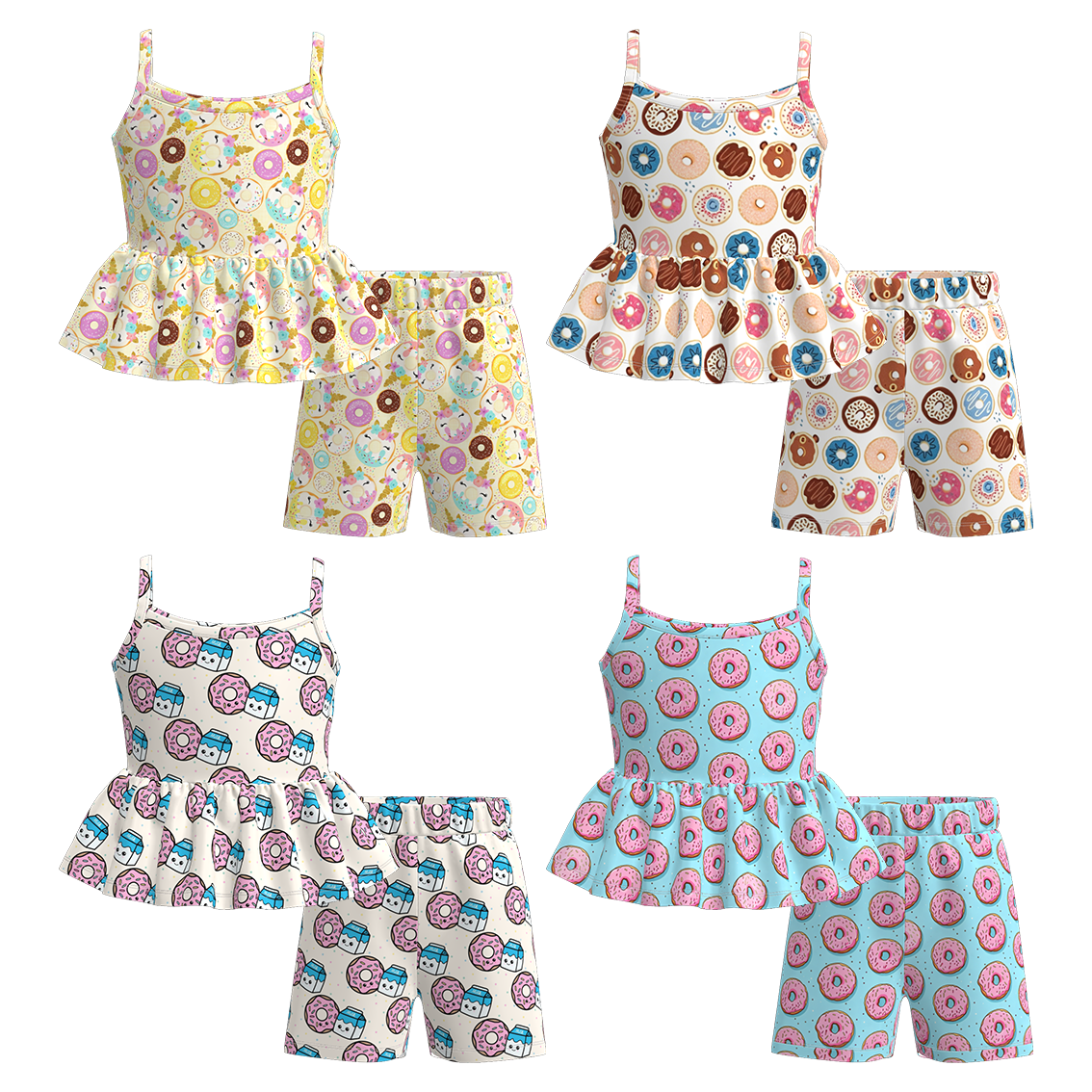 (Pre Order+Prepack Zone)Girls Summer Donut Print Shorts Set