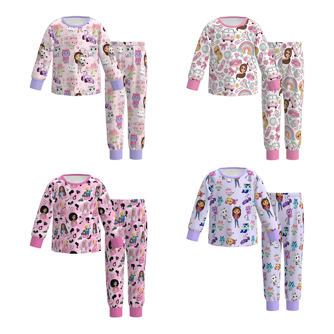 (Pre Order)Girls Spring&Summer Cartoon Print Pajamas