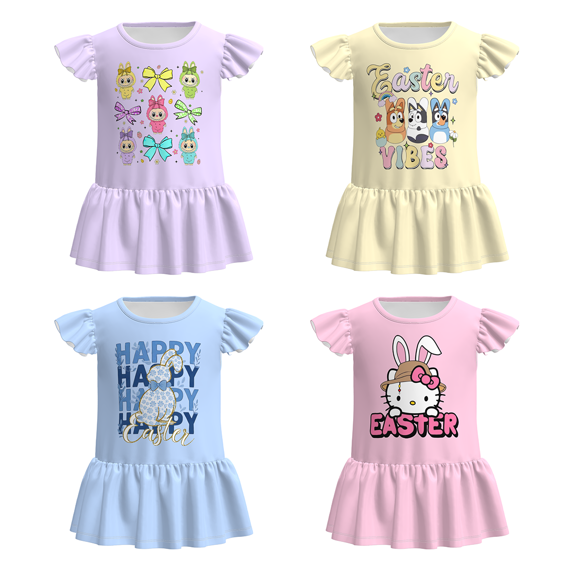 (Pre Order)Girls Easter Cartoon Print Ruffle Top